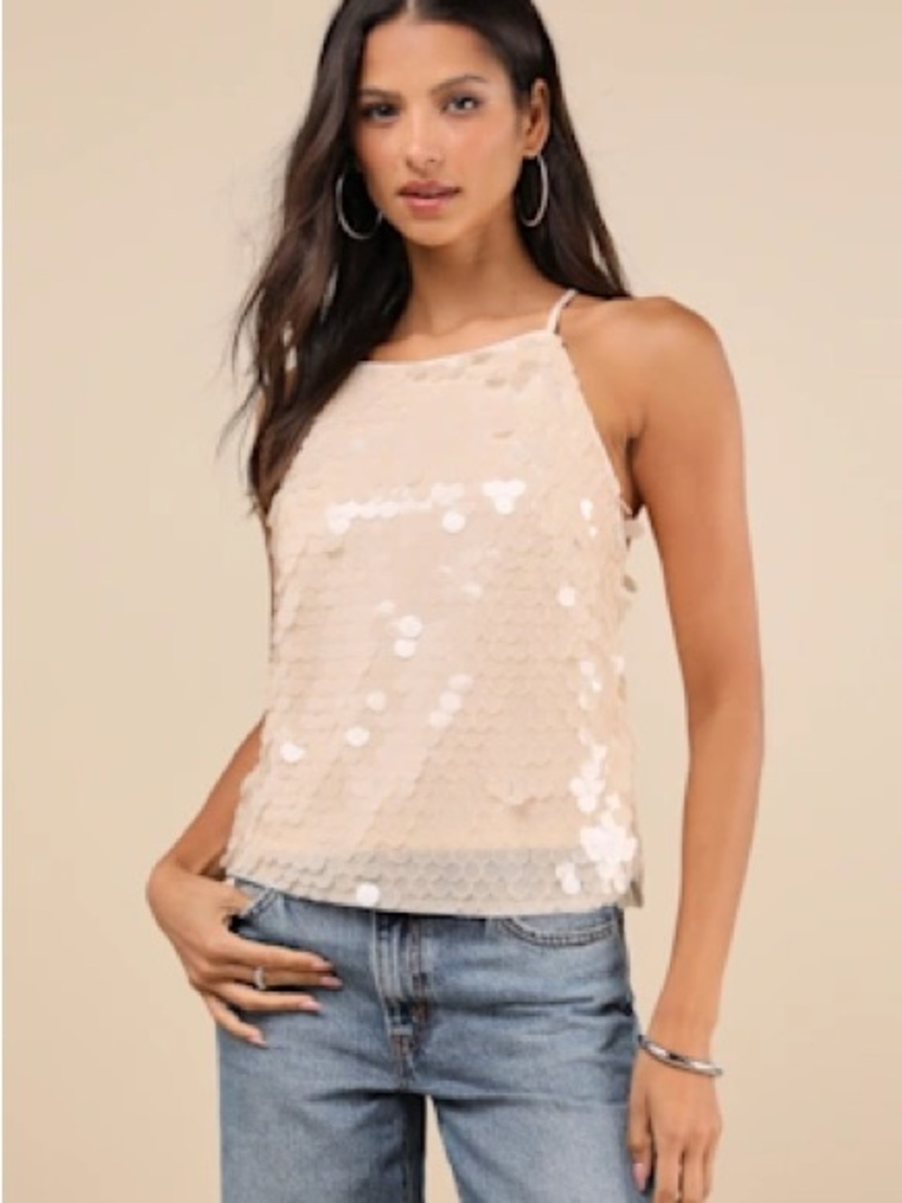 Lulu's Champagne Sequin Halter Cami